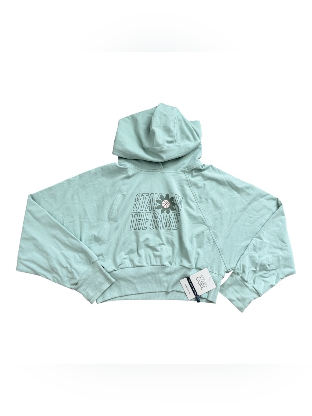 NWT Athleta Girl All Day Blouson Popover Hoodie Aqua XXL 16 Thumbholes